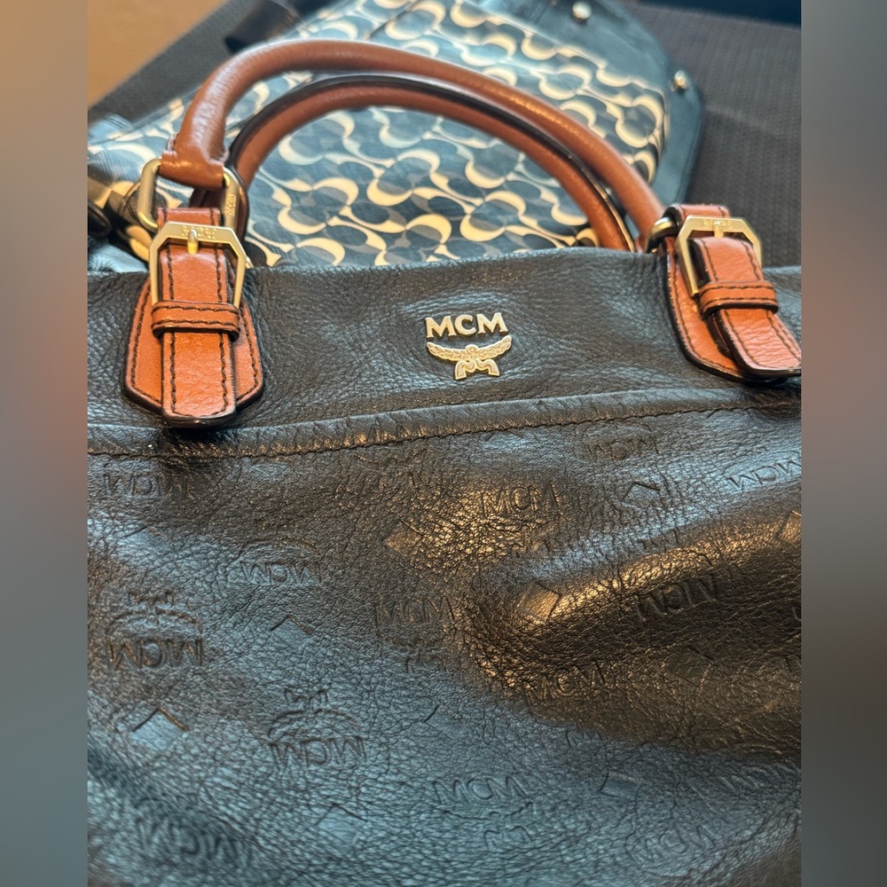 MCM Black Leather Handbag with Brown Accents
